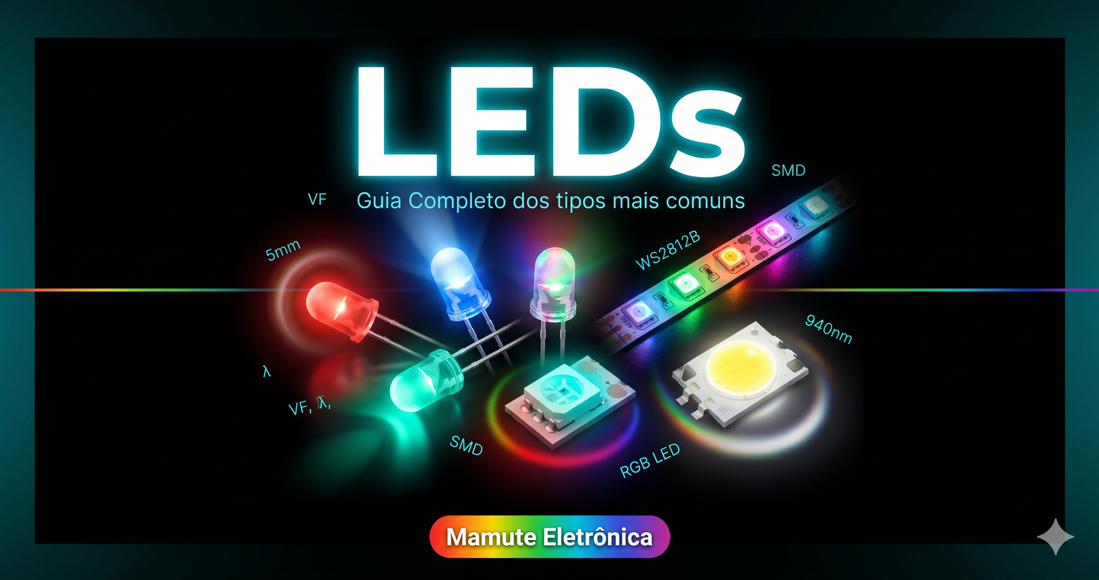 LEDs: Guia Completo dos Tipos mais comuns — 3mm, 5mm, SMD, RGB, WS2812B, Fita e Muito Mais
